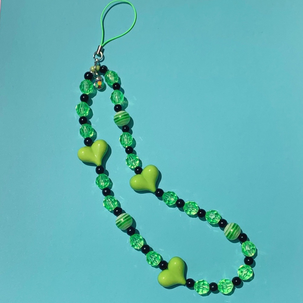 Green and black phone charm/ “string ting” dupe